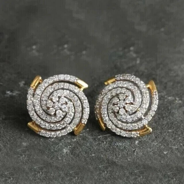 2Ct Round Cut Lab Created Diamond Cluster Stud Earrings 14K Yellow Gold Plated