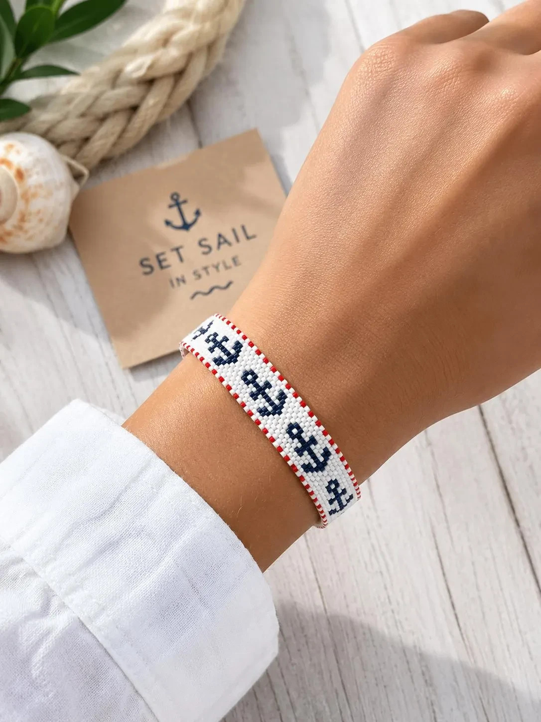 Handmade seed bead nautical bracelet