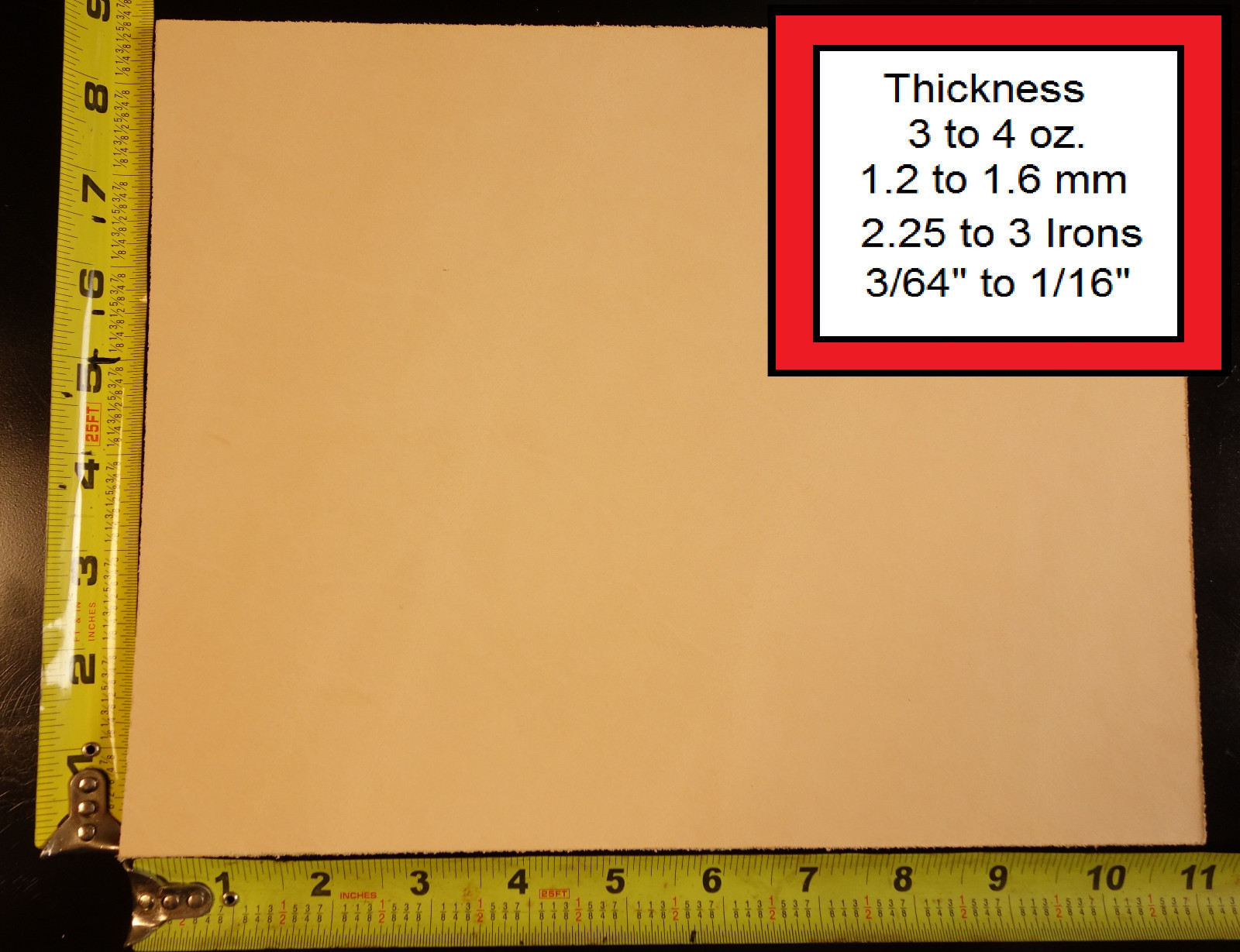 11" x 8.5" Natural Vegetable Tanned 3 to 4 oz. Tooling Leather Piece, 1st. Qlty