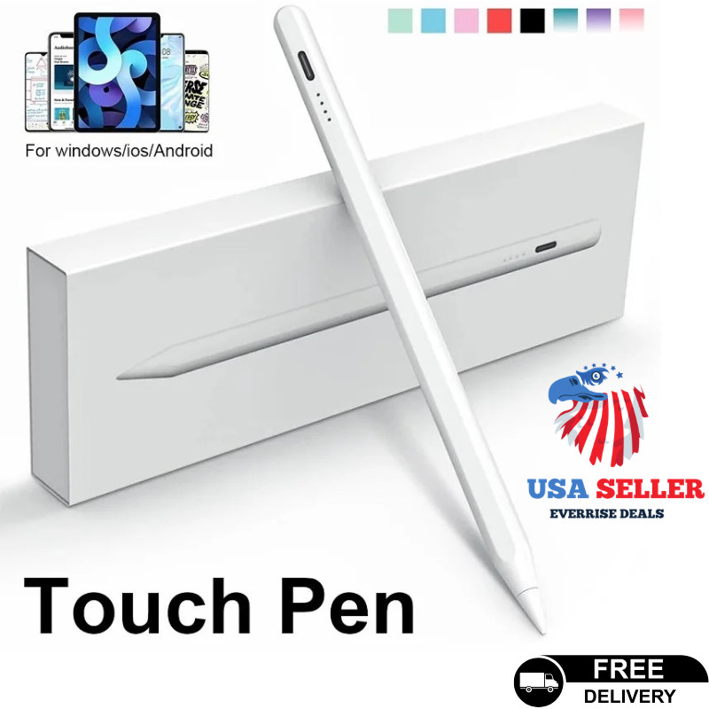 Active Stylus Pen for Apple iPad 2018-2022 Palm Rejection USB-C Magnetic White