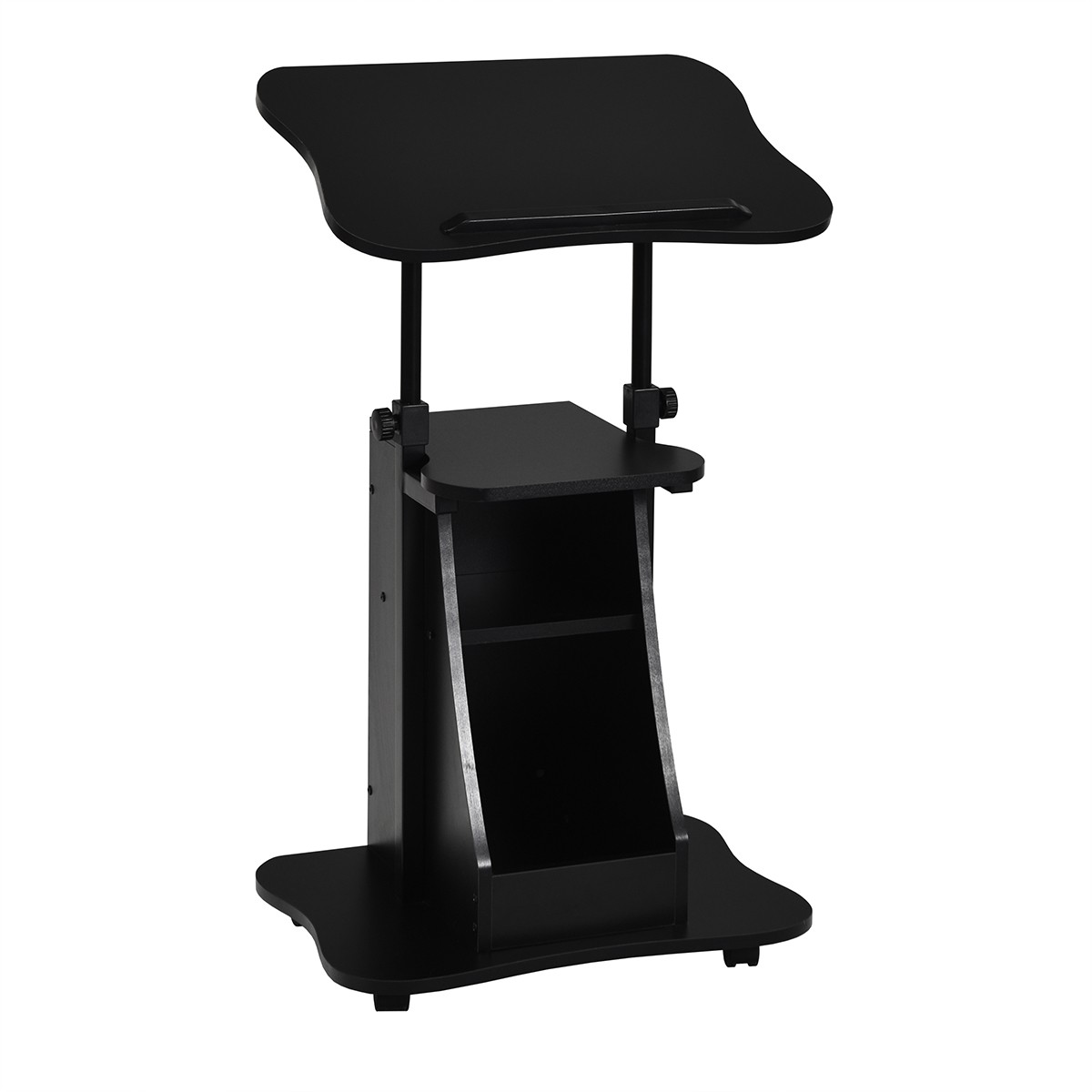 Sit-to-Stand Adjustable Laptop Desk Cart Rolling Mobile Features Storage Black