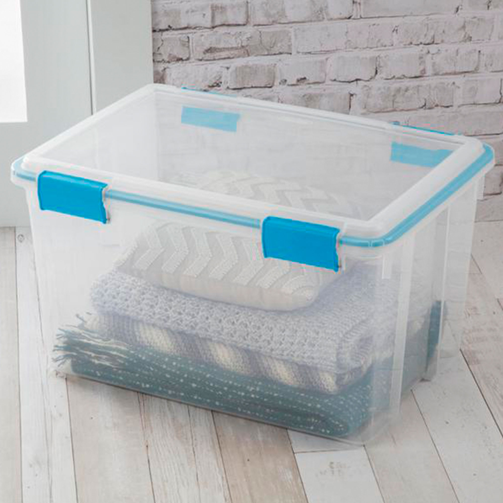 Sterilite 54-Qt Clear Plastic Stackable Storage Bin w/ Gasket Latch Lid, 12 Pack