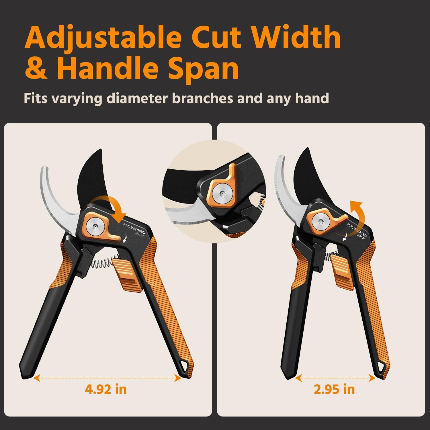 PrunePro Pruning Shears Gardening Scissors Set Professional Hand Orange