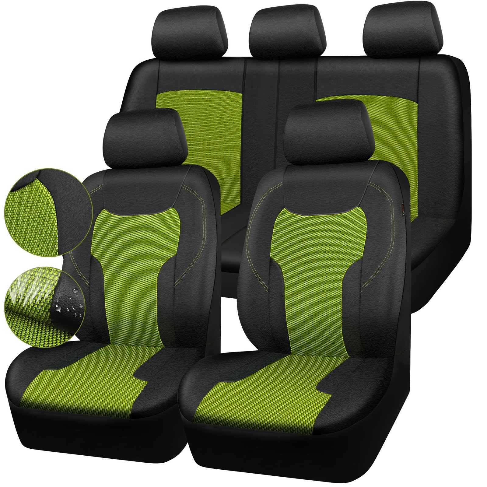CAR-GRAND Leather Car Seat Covers Full Set, Airbag Compatible Breathable Air Mes