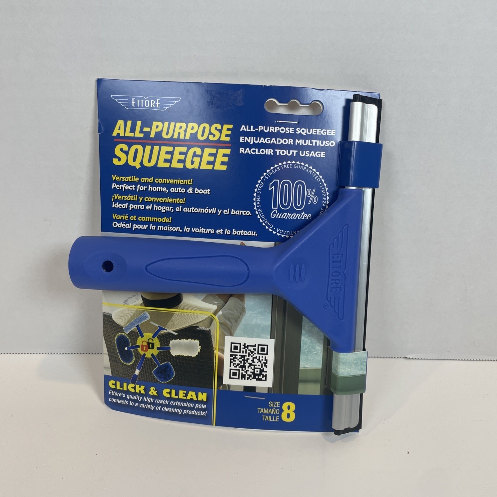 Ettore All-Purpose Squeegee Unisex 8-Inch Blue Click & Clean Window Tool 17008