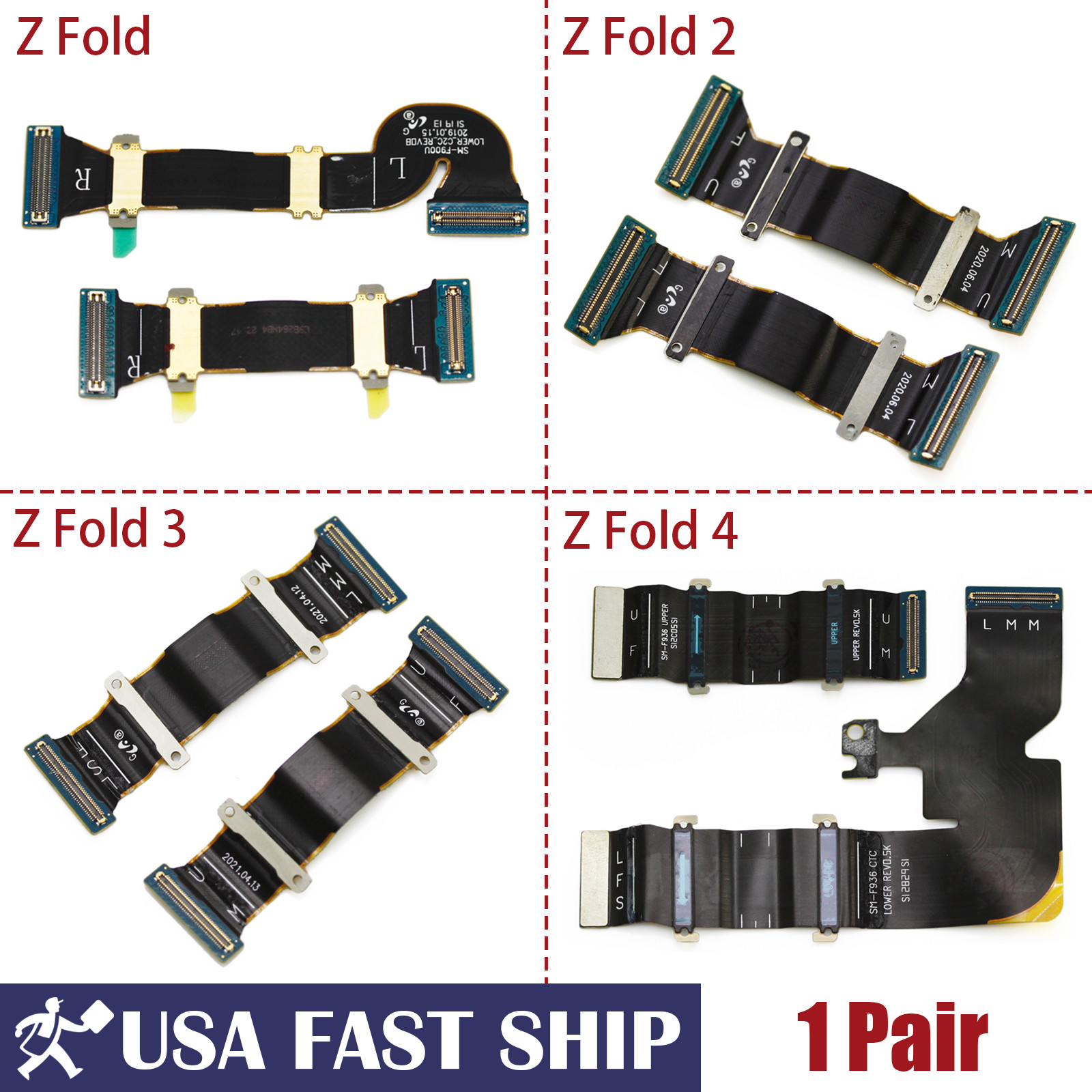 OEM 1 Pair Spin Axis Flex Cable For Samsung Galaxy Z Fold /Fold2 /Fold3 /Fold4