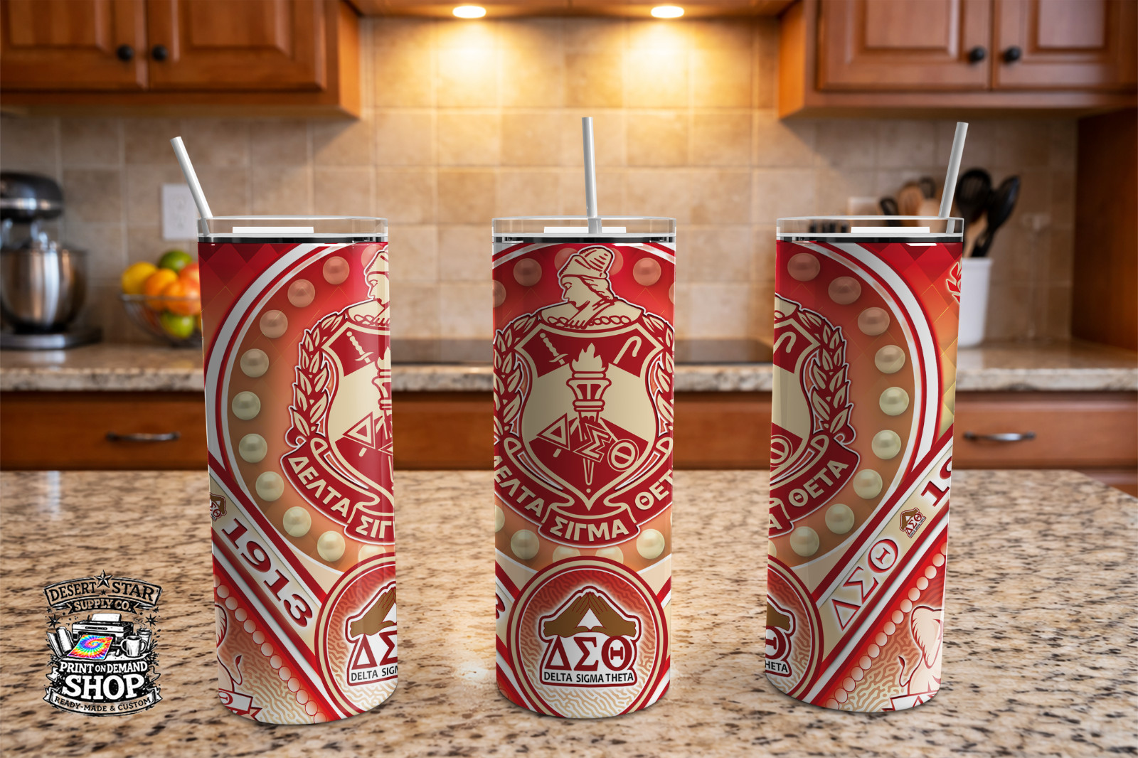 Delta Sigma Theta Sorority, Inc. 20oz Skinny Tumbler – Red & Cream 1913 Design
