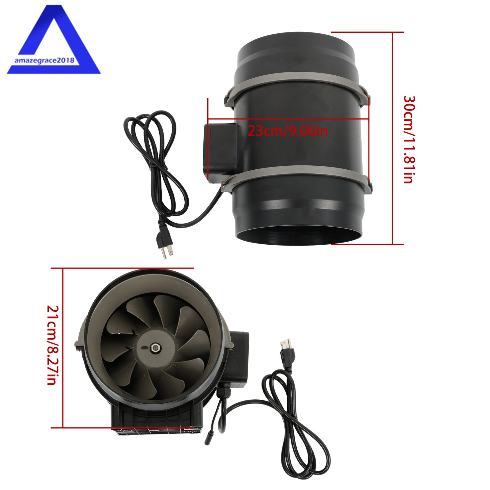8 Inch Inline Duct Fan HVAC Exhaust Blower Kit EC Variable Speed Control Black