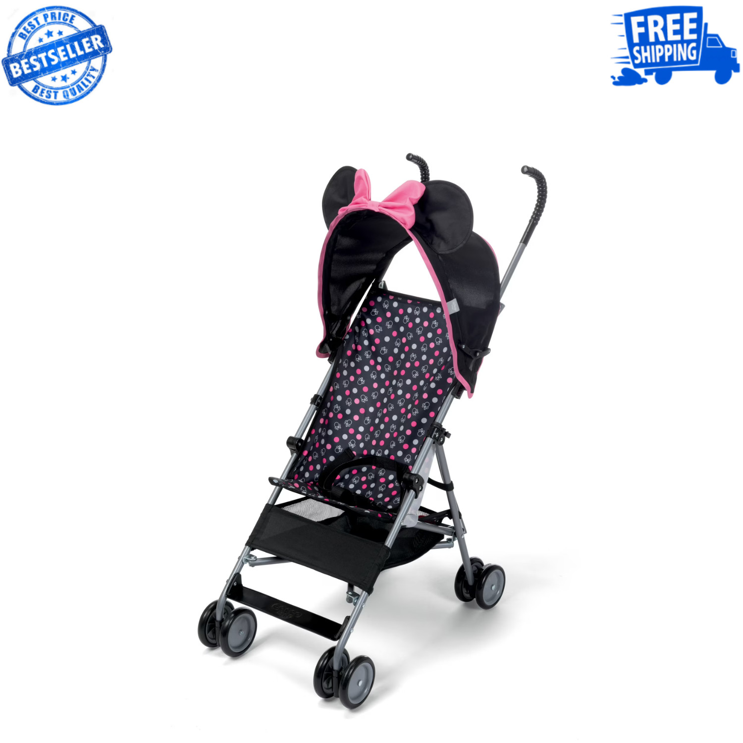 Disney Baby Minnie Comfort Height Umbrella Stroller w/ Basket Pink