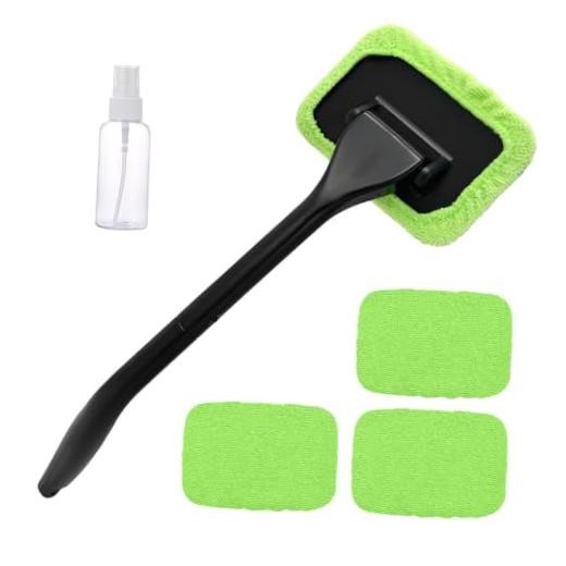 Car Windshield Cleaning Tool, Microfiber Auto Window Cleaner with 4 Cloth Green