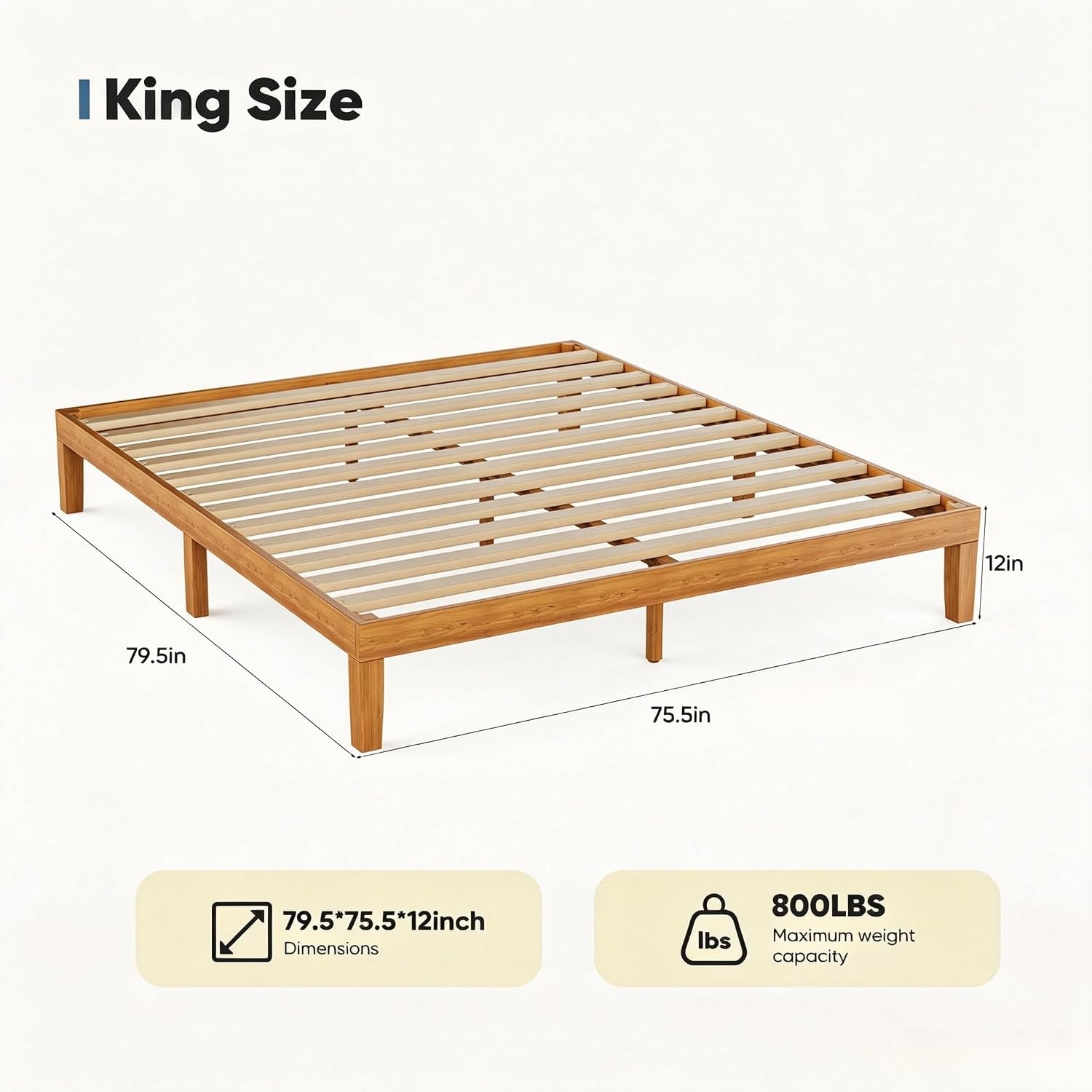 12-Inch Solid Wood Platform Bed | Wooden Slats No Box Spring Needed