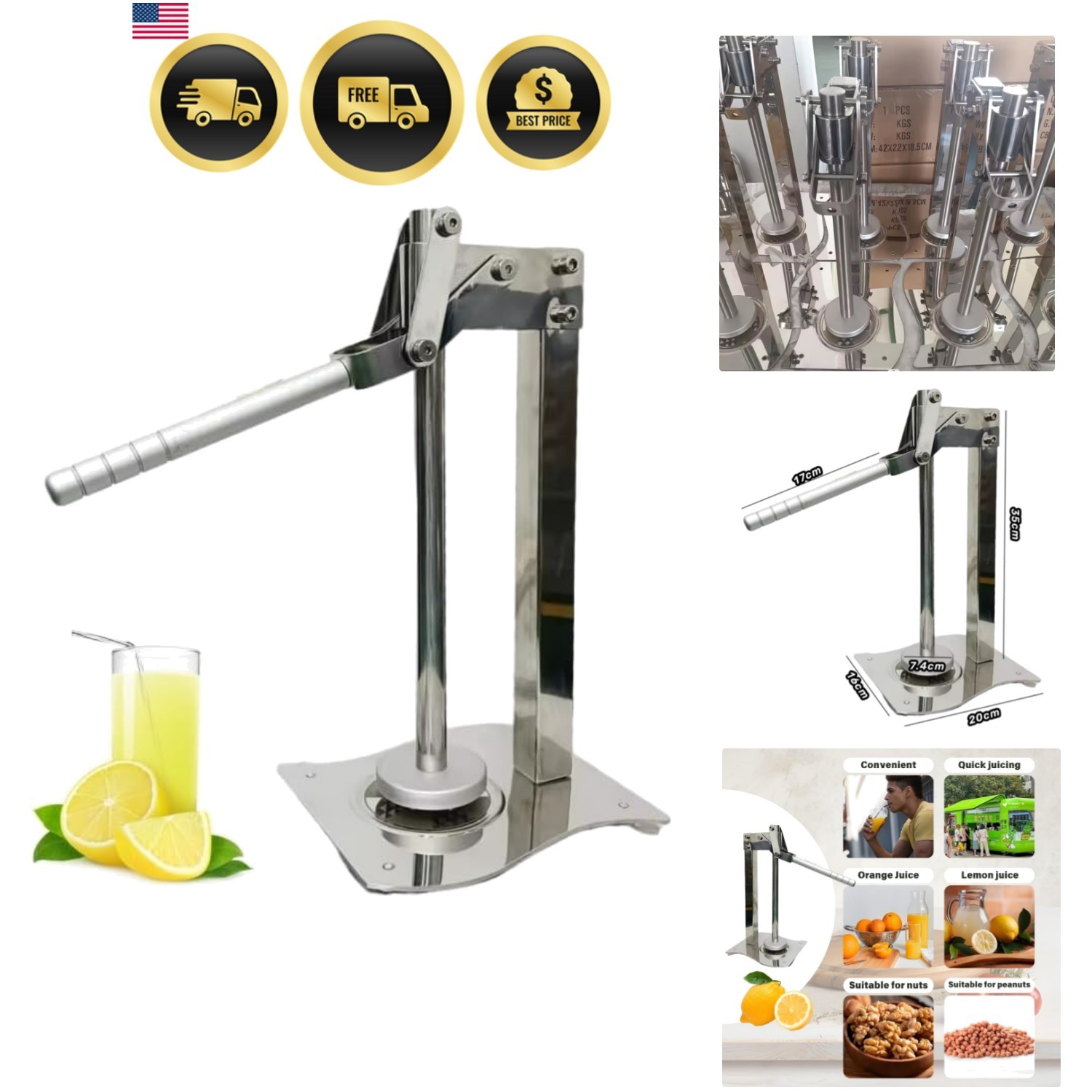 Lemon Juicer Stainless Steel Press Handled Manual Juicer Lemon Lime Squeezer ...