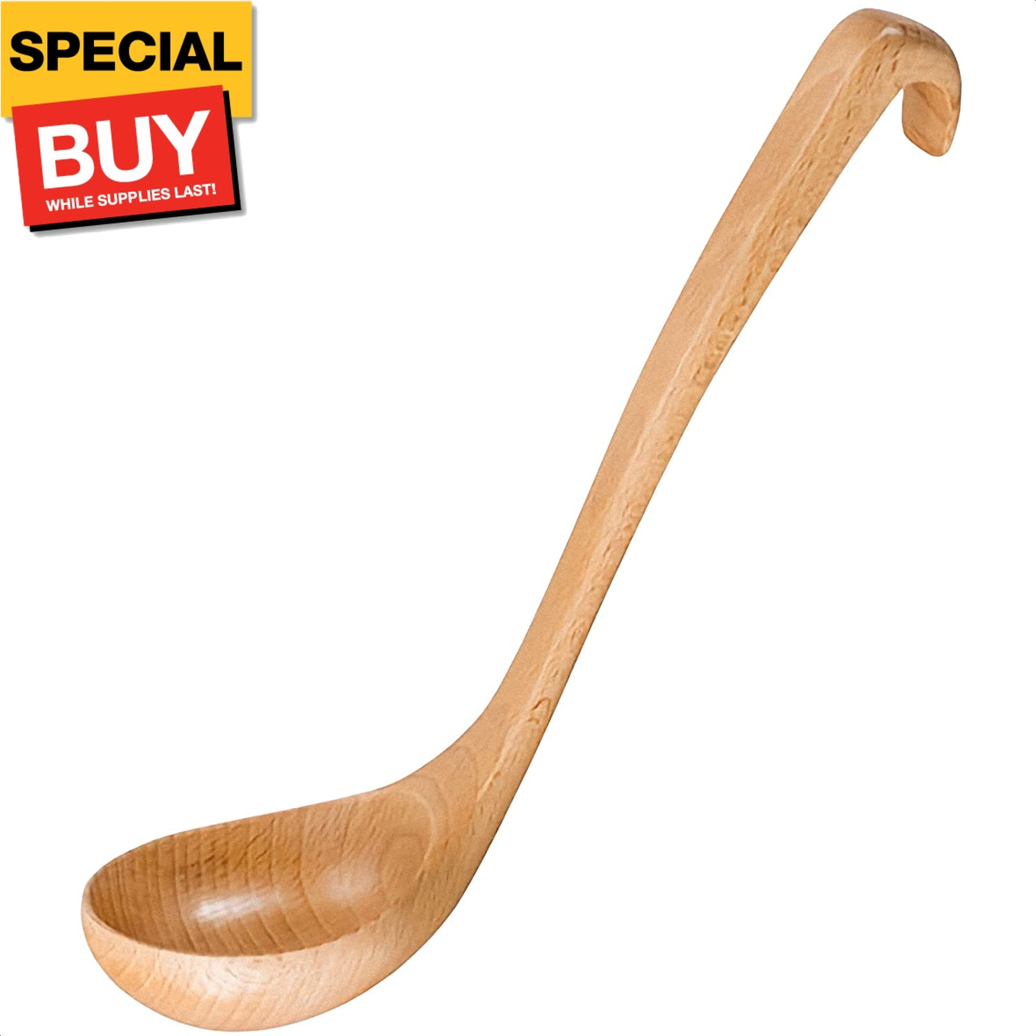 Wooden Spoon Soup Ladle Large - Natural Wooden Scoop Long Handle Spoons for Cook