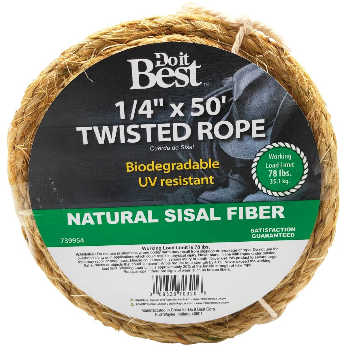 Do it Best 1/4 In. x 50 Ft. Natural Twisted Sisal Fiber Packaged Rope 739954 SIM
