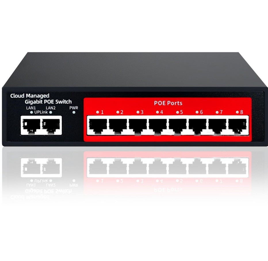 10 Port Gigabit PoE+ Switch (8 PoE+ Ports and 2 Ethernet Uplink (120w Total)VLAN