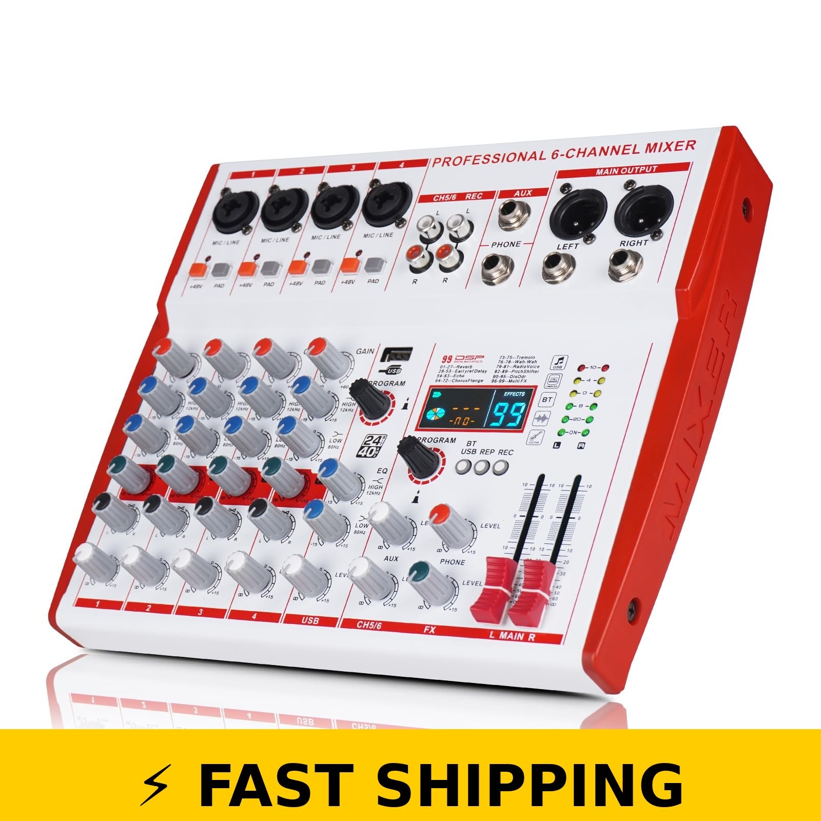 Yamnweo MW-6 White 6 Channel Professional DJ Audio Mixer