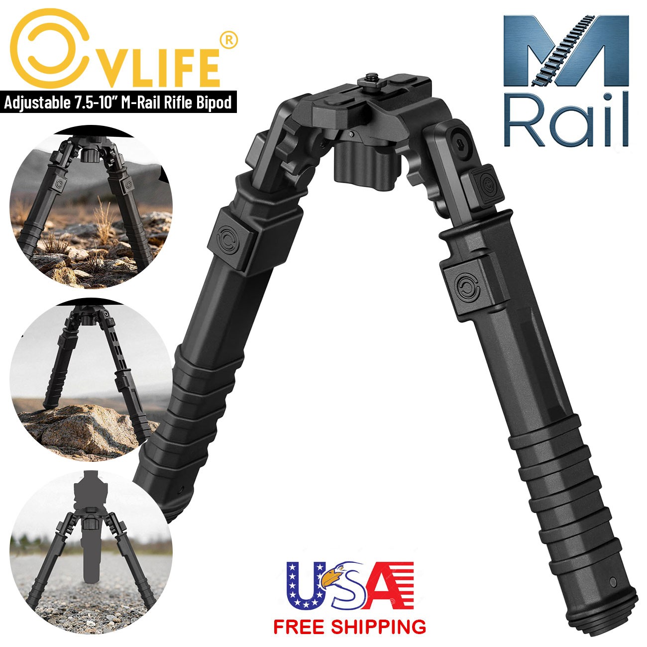 M-Rail Bipod for Rifle Quick Release m-rail Bipod Adjustable 7.5-10“ for Hunting