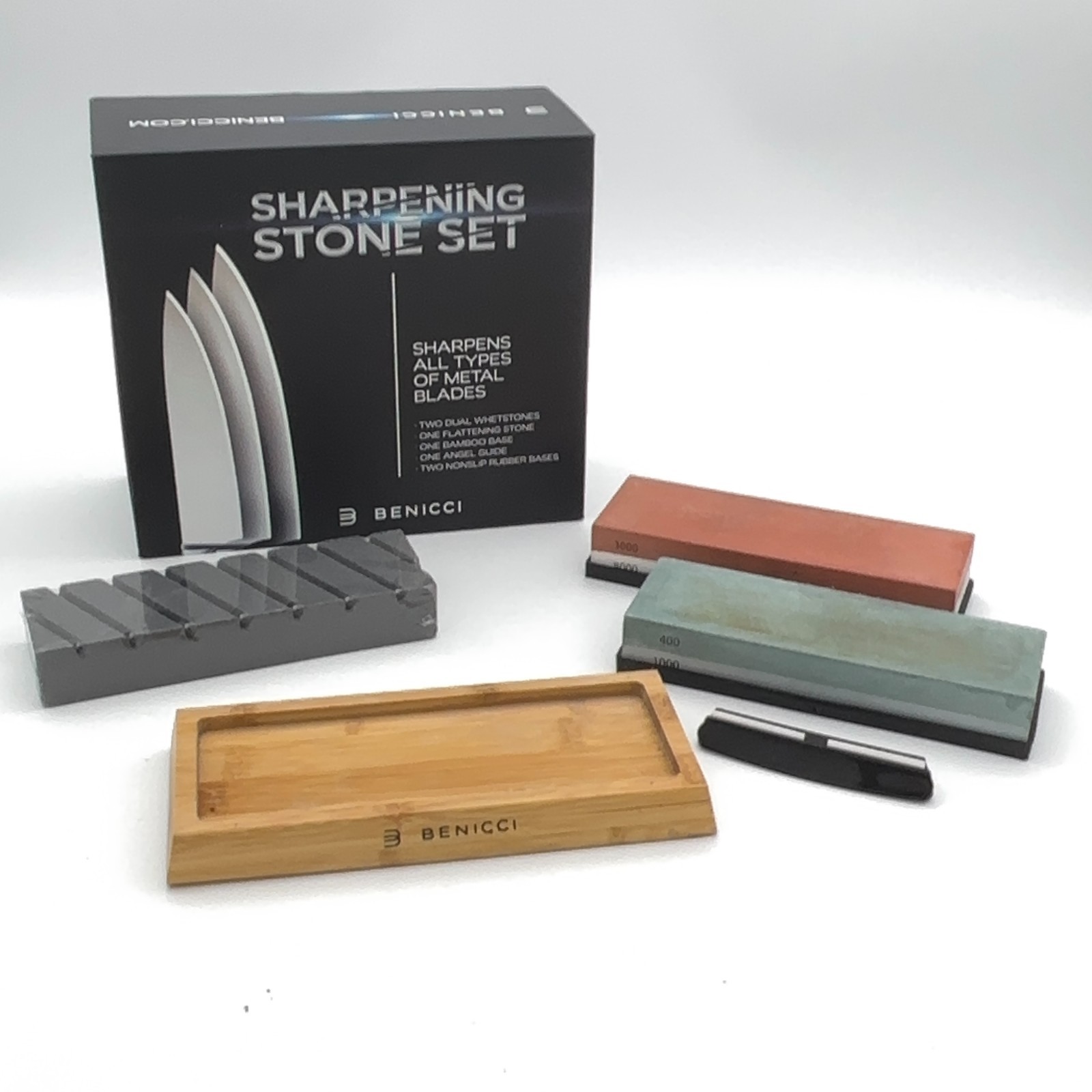 Benicci Sharpening Stone Set 400 1000 3000 8000 Grit Whetstone Kit