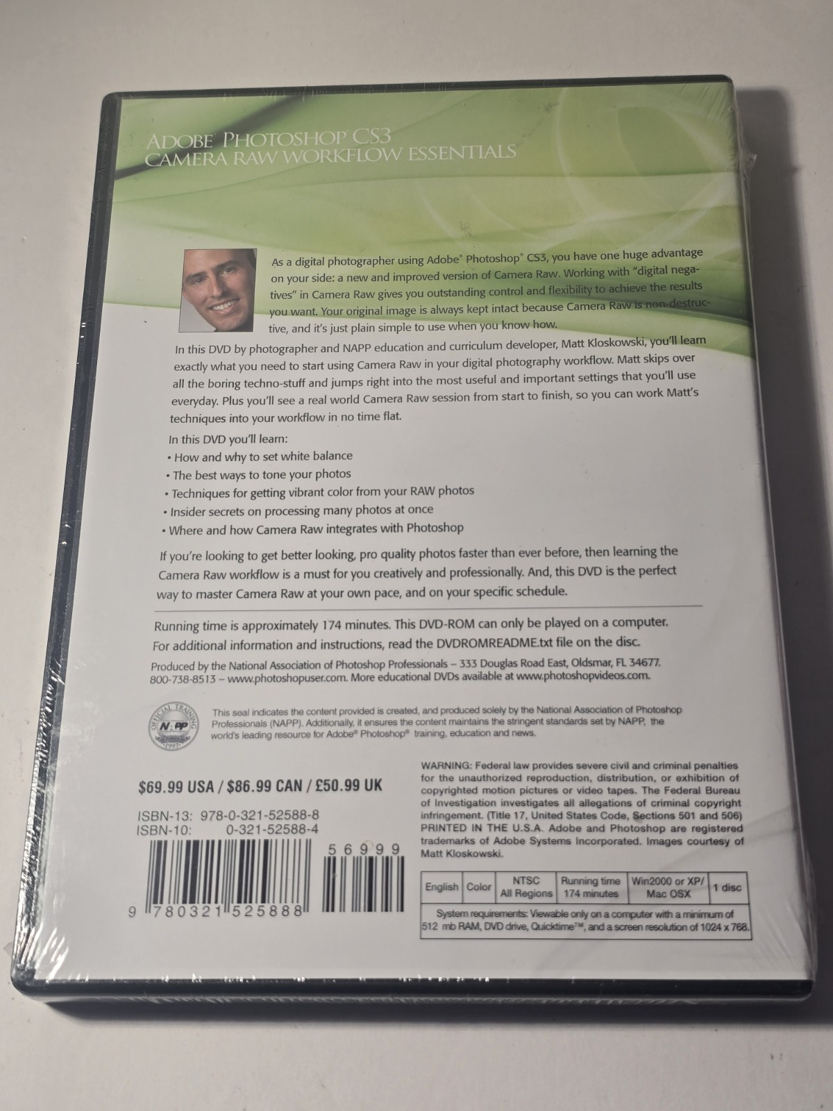Adobe Photoshop CS3 Camera Raw Workflow Essentials Matt Kloskowski Sealed DVD