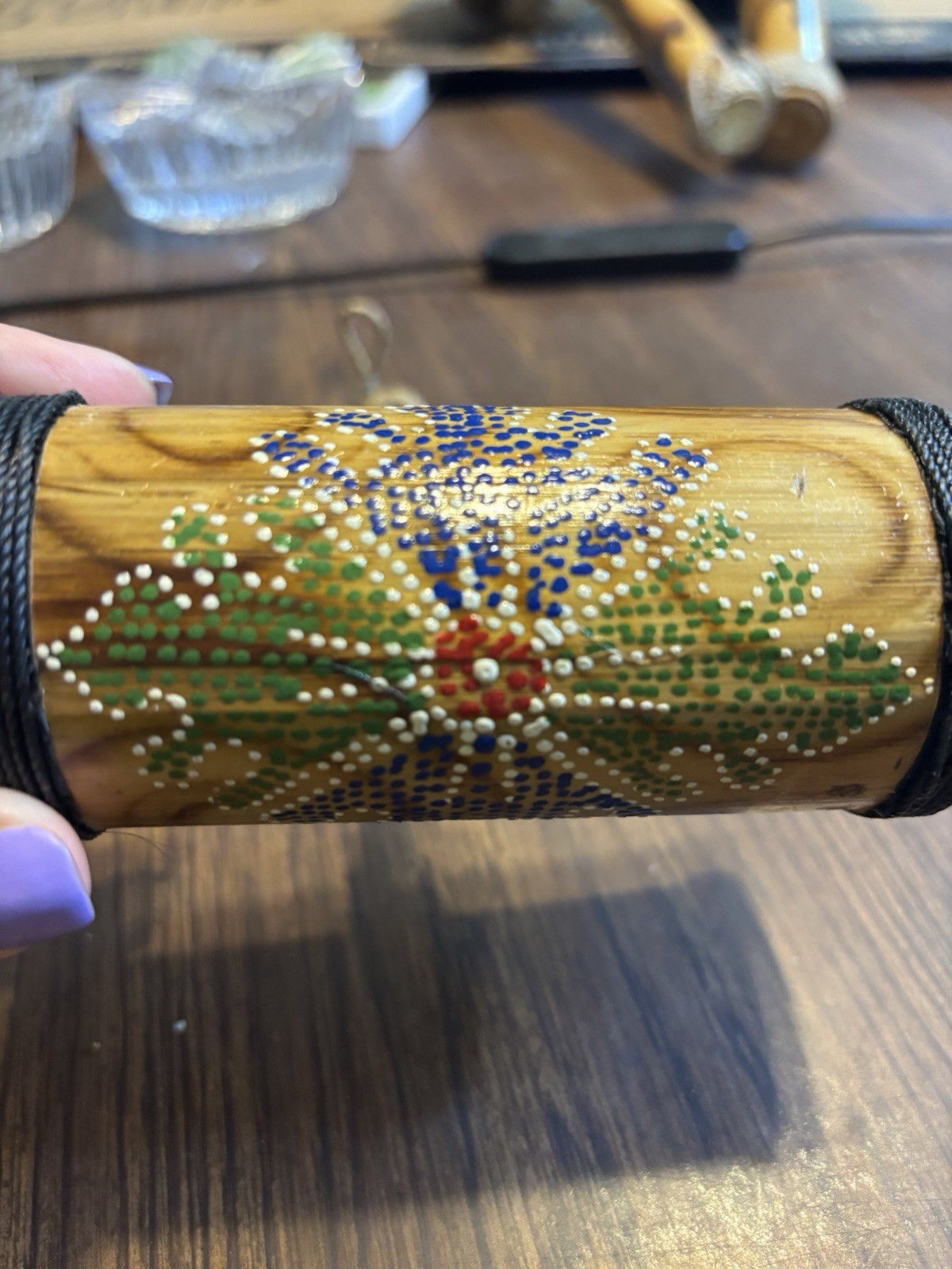 Hand Made Wooden Noise Maker, Rattle Havana Cuba Folk Tribal Art BEAUTIFUL PAINT