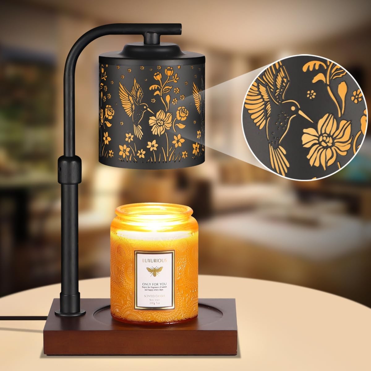 Candle Warmer Lamp with Adjustable Height Dimmable Electric Candle
