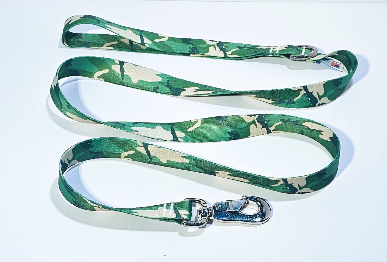 CAMO green woodland - 1.00 inch dog leash PREMIUM POLYESTER, fadeproof, USA MADE