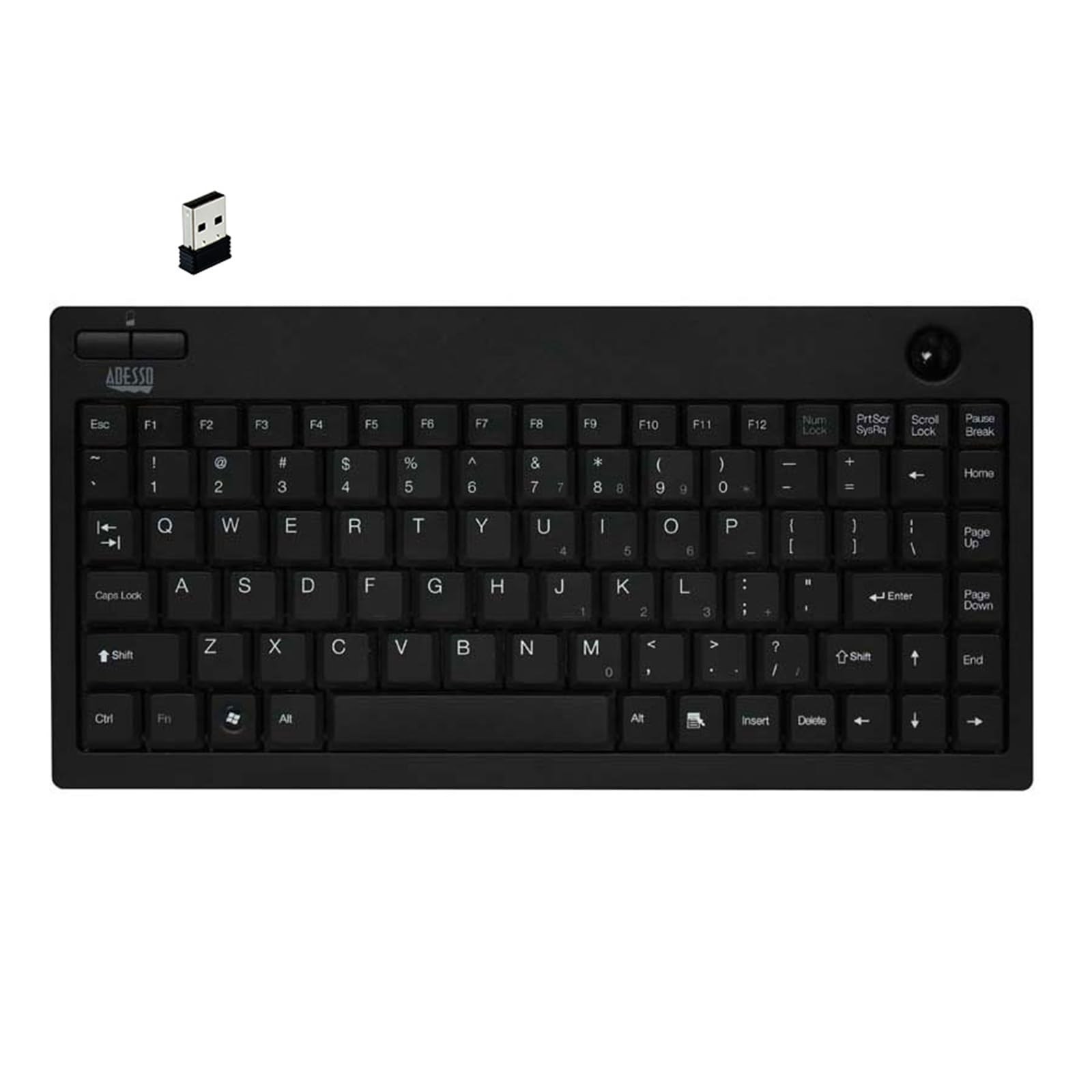 ADESSO WKB-3100UB Wireless Mini Trackball Keyboard - Compact 87-Key Layout, B...