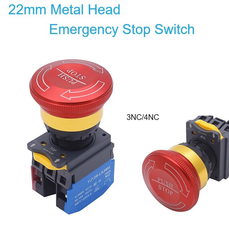 22mm 2NO 2NCMetal Mushroom Power Stop Button 10A Maintaind Emergency Stop Switch