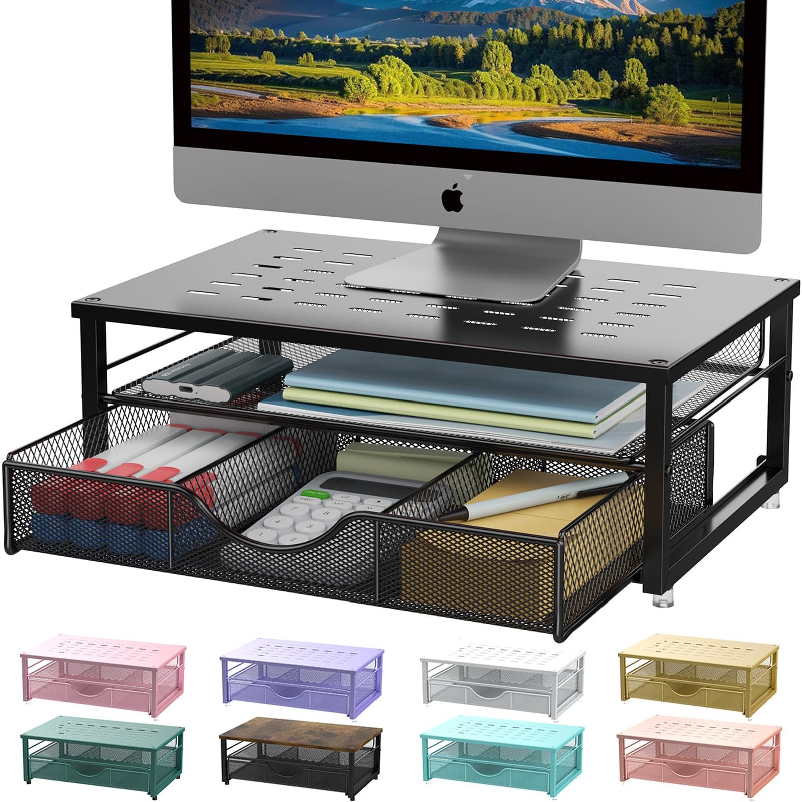 Monitor Stand Riser with Drawer - Desk Organizer for Office & Classroom