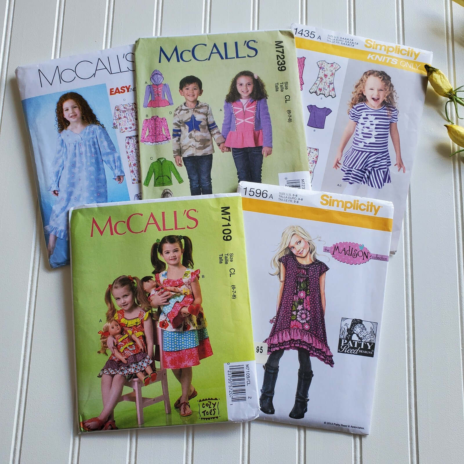 Lot Of 5 Girls Sewing Patterns Simplicity 3-8 McCalls 6-8 Pajamas Dresses Hoodie