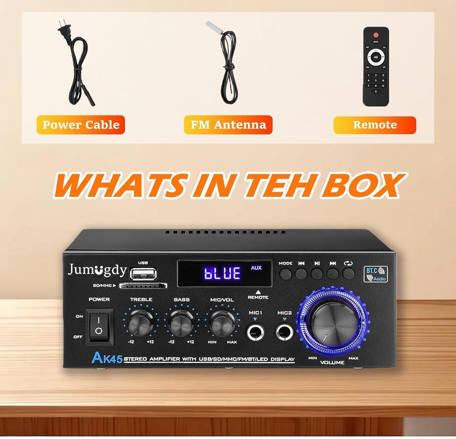 Compact 800W Stereo Receiver & Amplifier with Bluetooth, FM Radio & USB Inputs