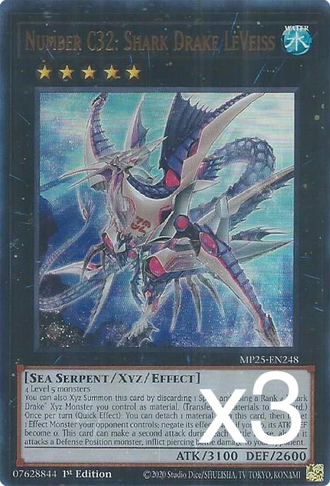 3X Yugioh Number C32: Shark Drake LeVeiss MP25-EN248 Ultra Rare 1st Edition NM