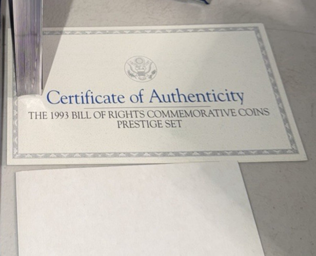 United States Mint 1993 Prestige Set BILL OF RIGHTS ****(COA ONLY)****