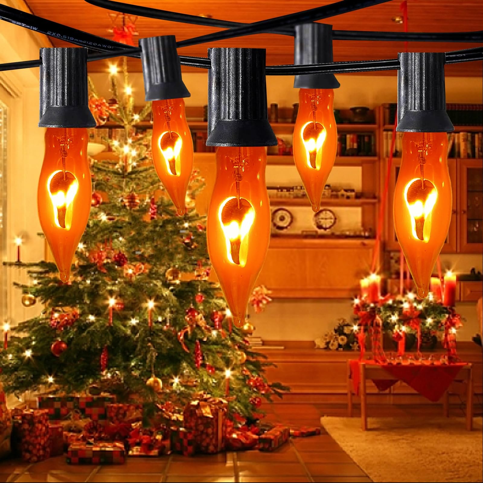 Christmas Flicker Flame Light Bulbs, 12 Pack C7 Orange Flickering Light Bulb,...