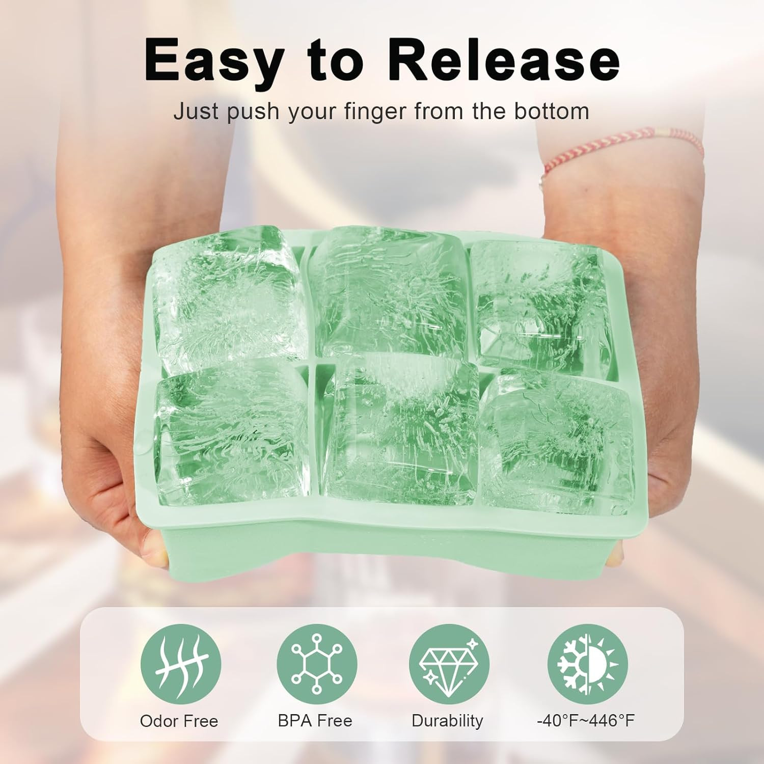 Large Ice Cube Tray for Whiskey, 2 Pack Big Square Ice Cube Molds, 2 inch Sil...