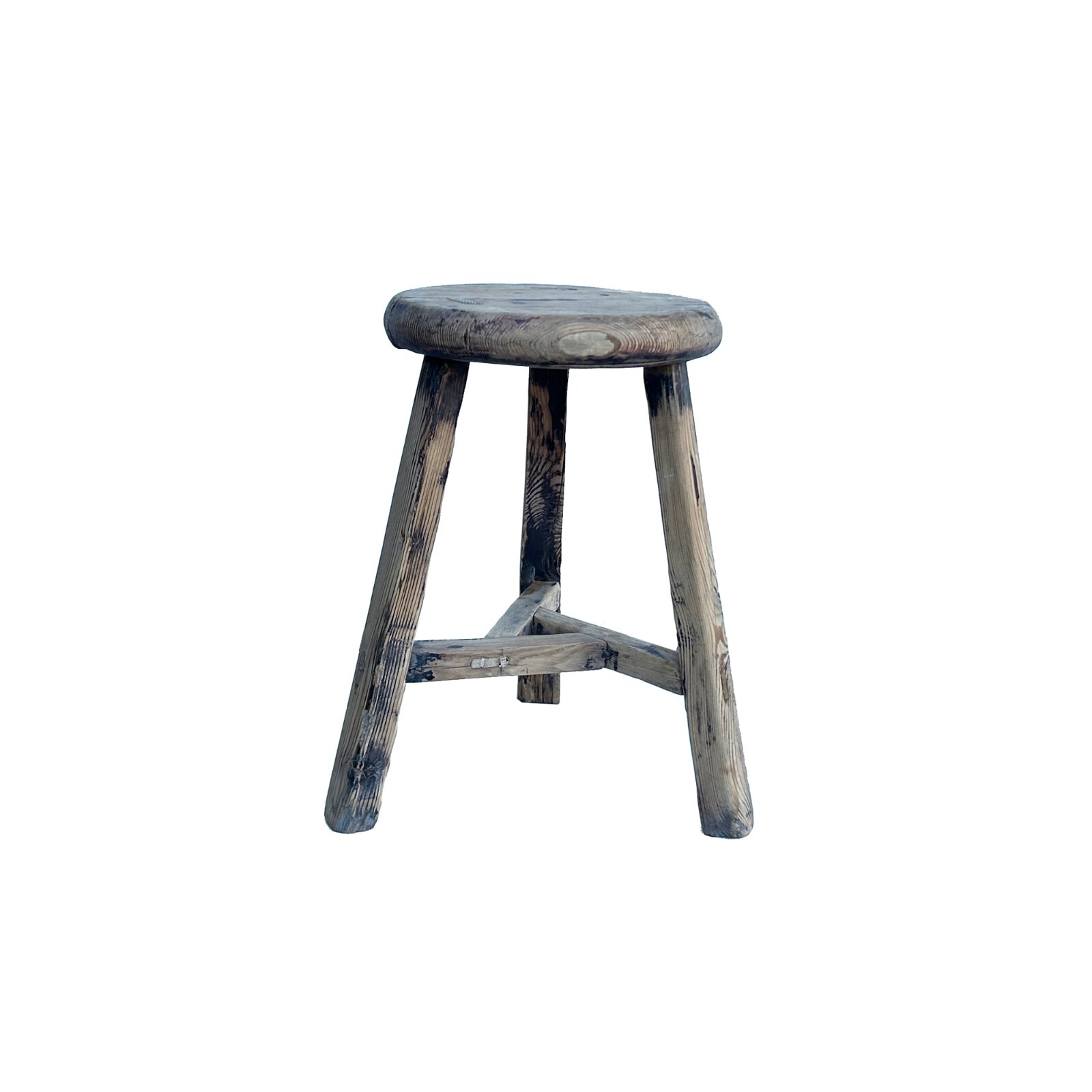 Rustic Raw Rough Wood Grain Round Top Tri-Legs Stool Side Table ws4571