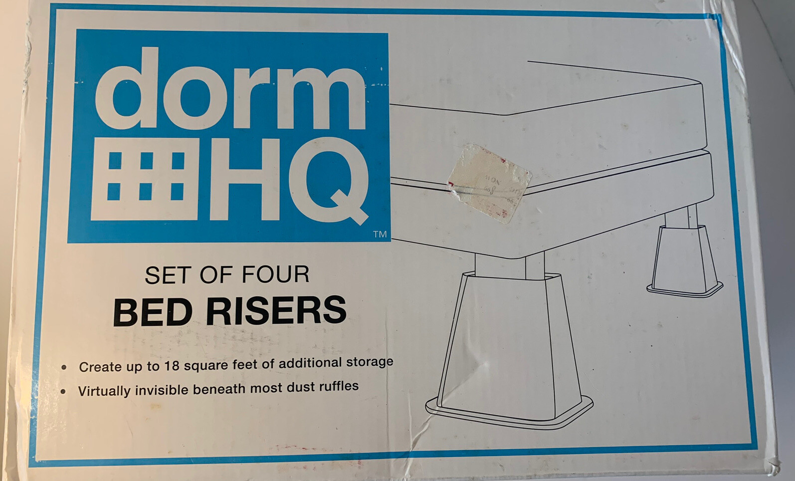 Dorm HQ Bed Risers Set of Four Raise Bed For More Storage Supports 1200 lbs