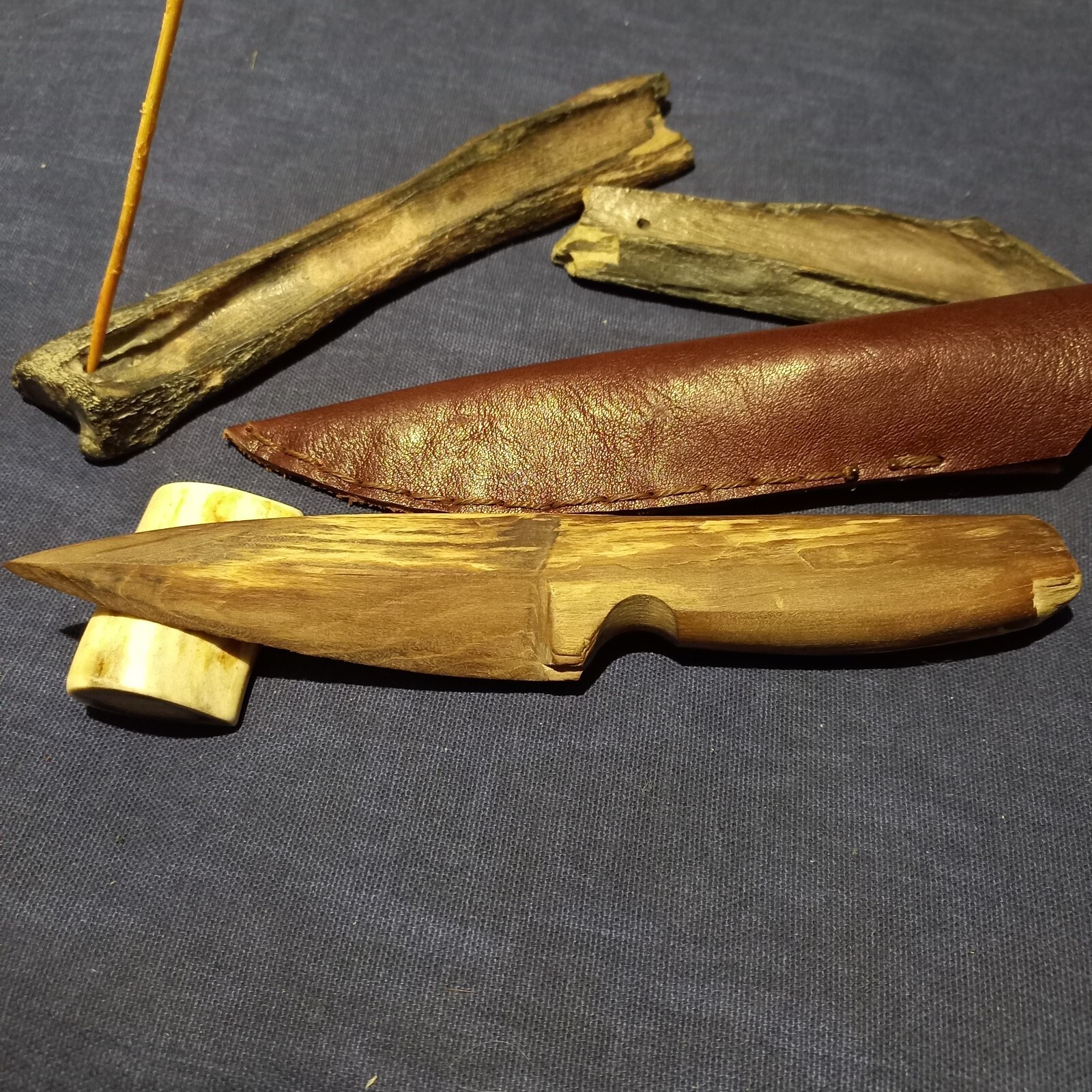 Ritual petrified wood spear knife athame dagger handmade in pagan style