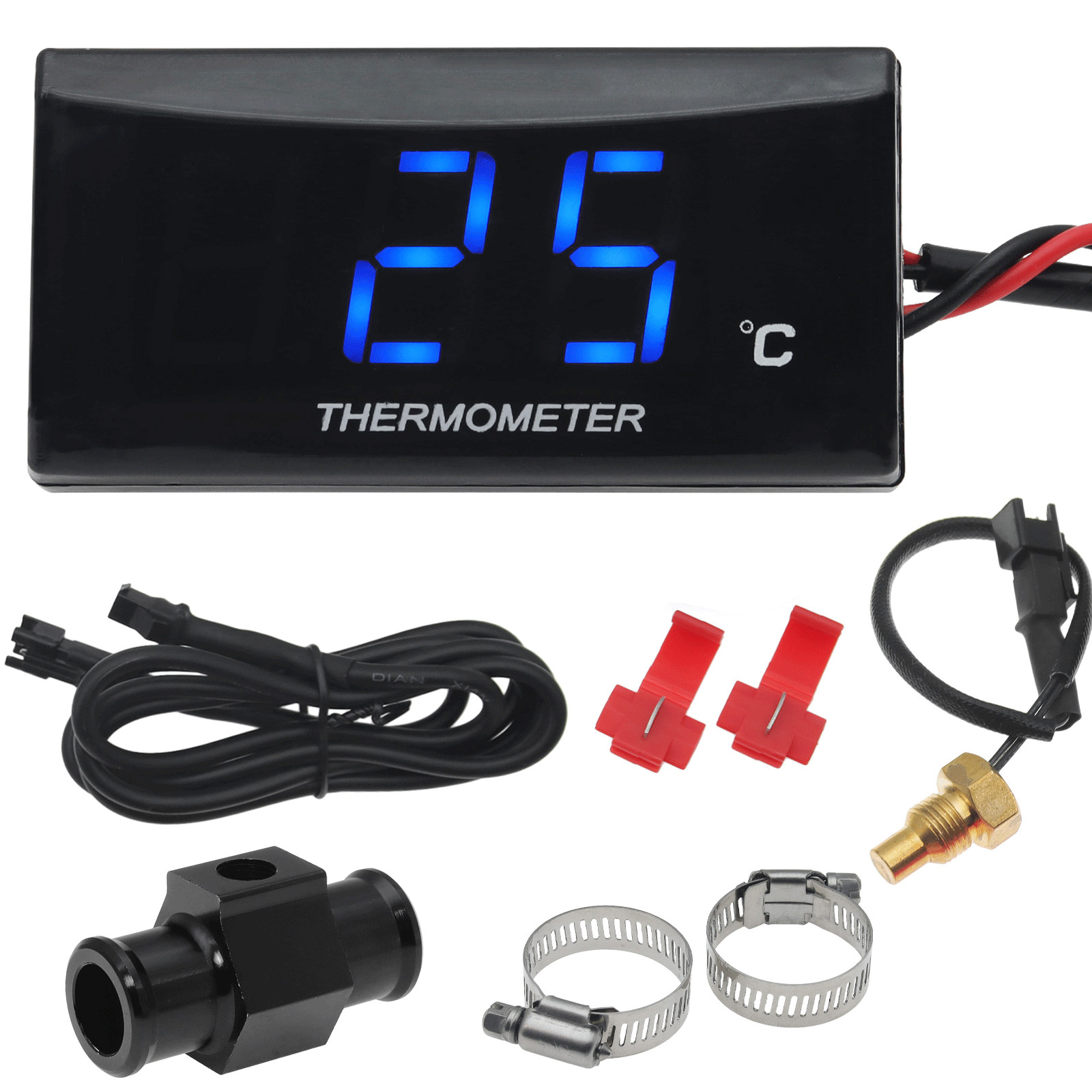 Blue Digital Motorcycle ATV Water Temp Gauge Thermometer Sensor +22mm Adapter