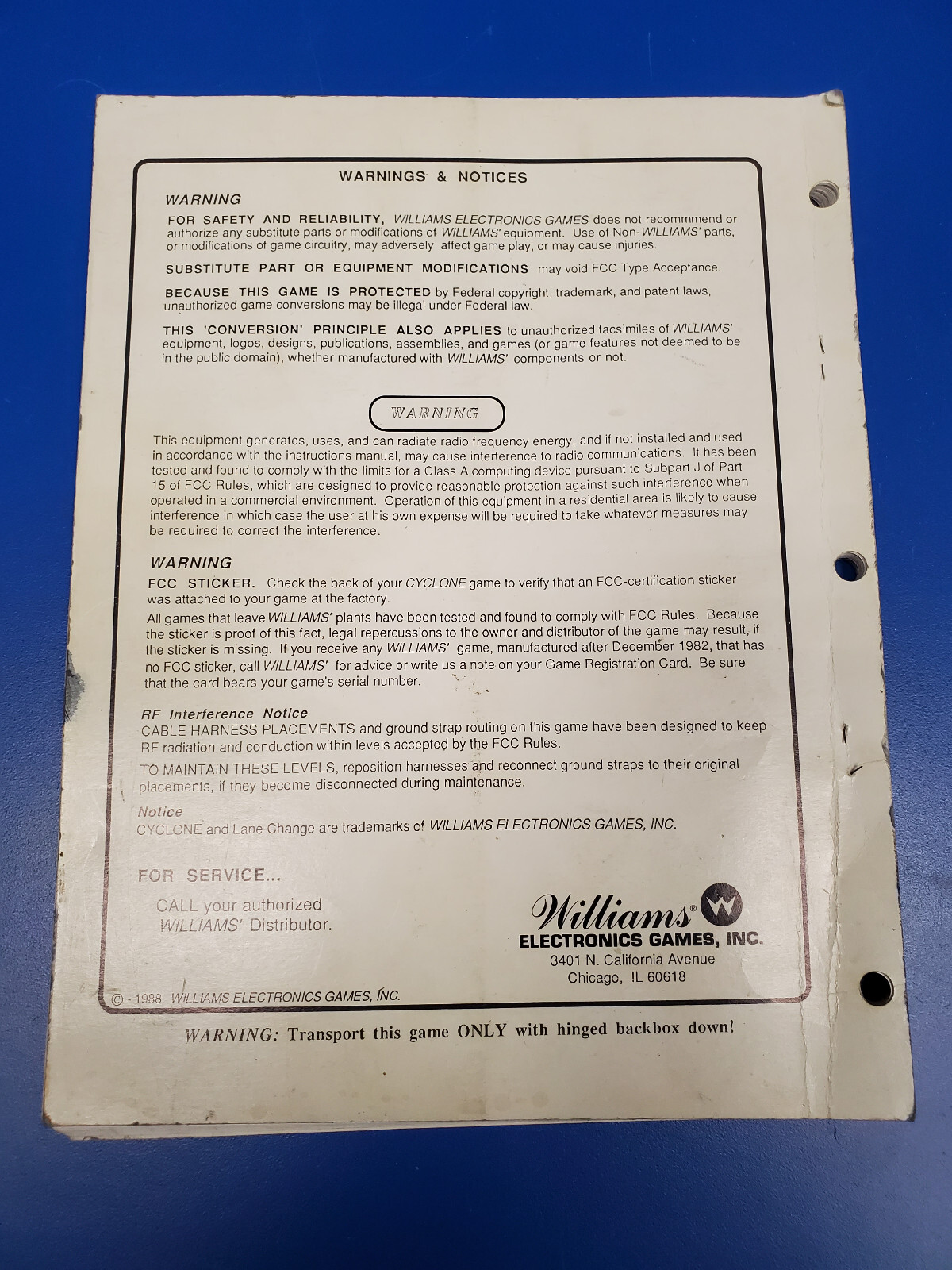 CYCLONE Arcade Video Game Manual - good used original