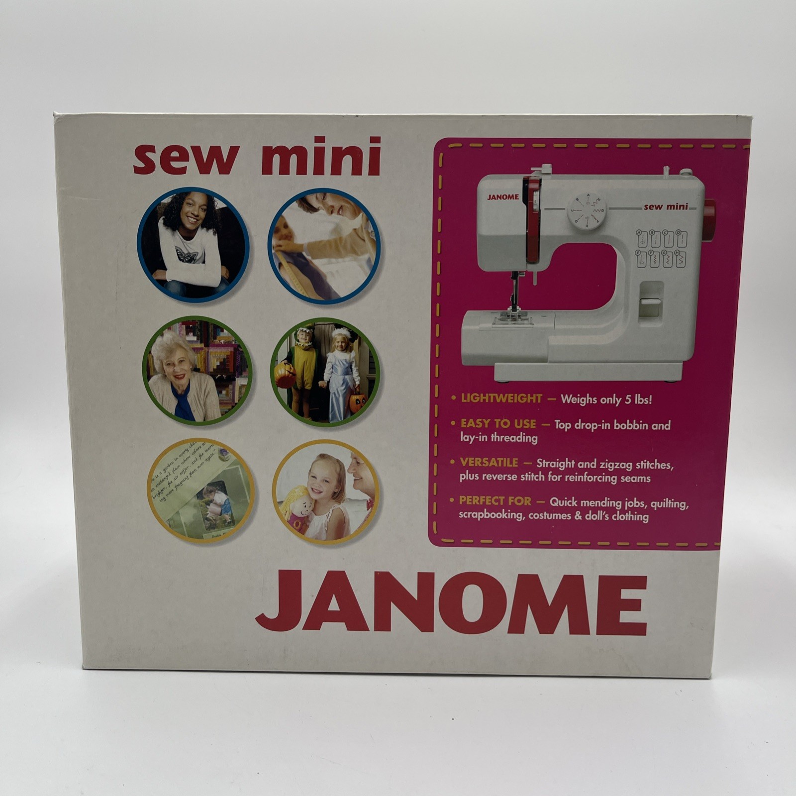 Janome Sew Mini Sewing Machine Compact Portable White & Red NIB New Sealed
