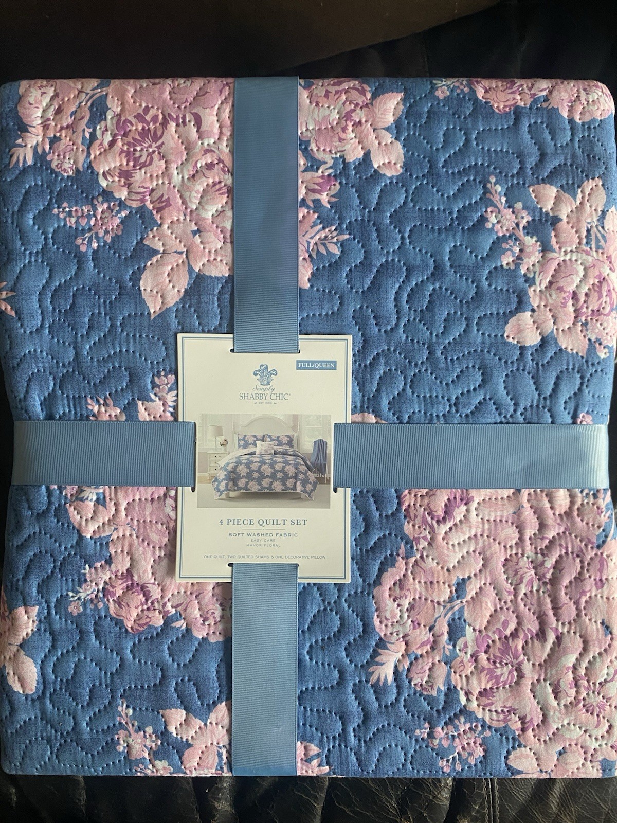 Rachel Ashwell  Simply Shabby Chic Full Queen 4 Pc Quilt Pink Blue Shams Pillow