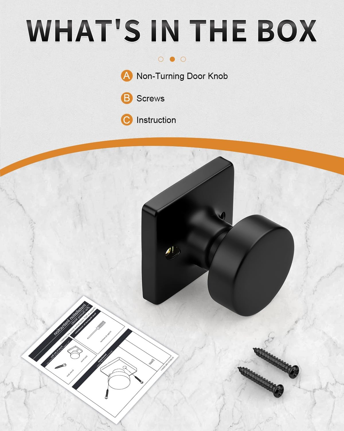 Keyless Closet & Hallway Classic Dummy Door Knobs 4 Pack, Non-Turning Matte Blac