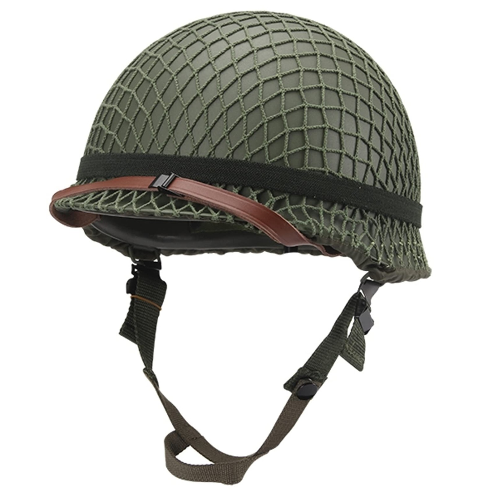 WW2 US M1 Steel Helmet with Net Cover and Cat Eye Belt for Outdoor Use