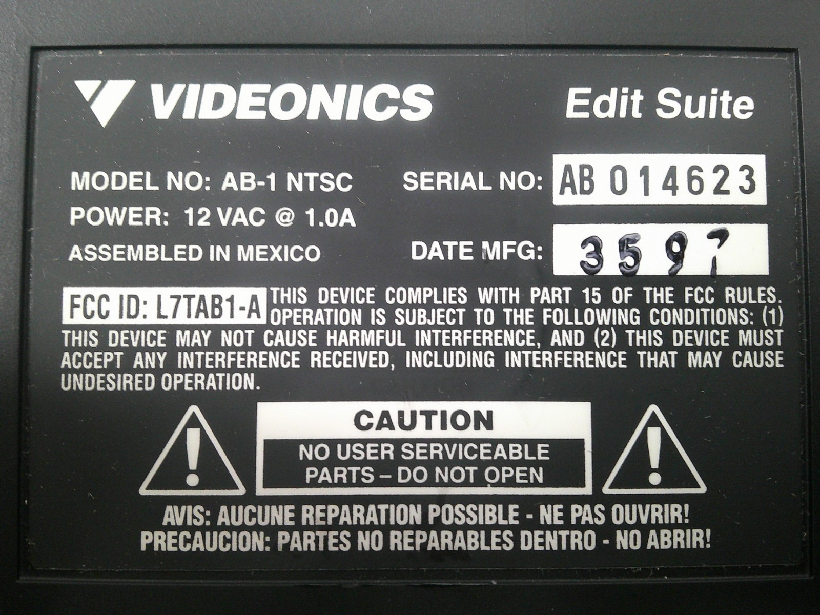Videonics Edit Suite AB-1 NTSC Roll Edit Controller Video Editing