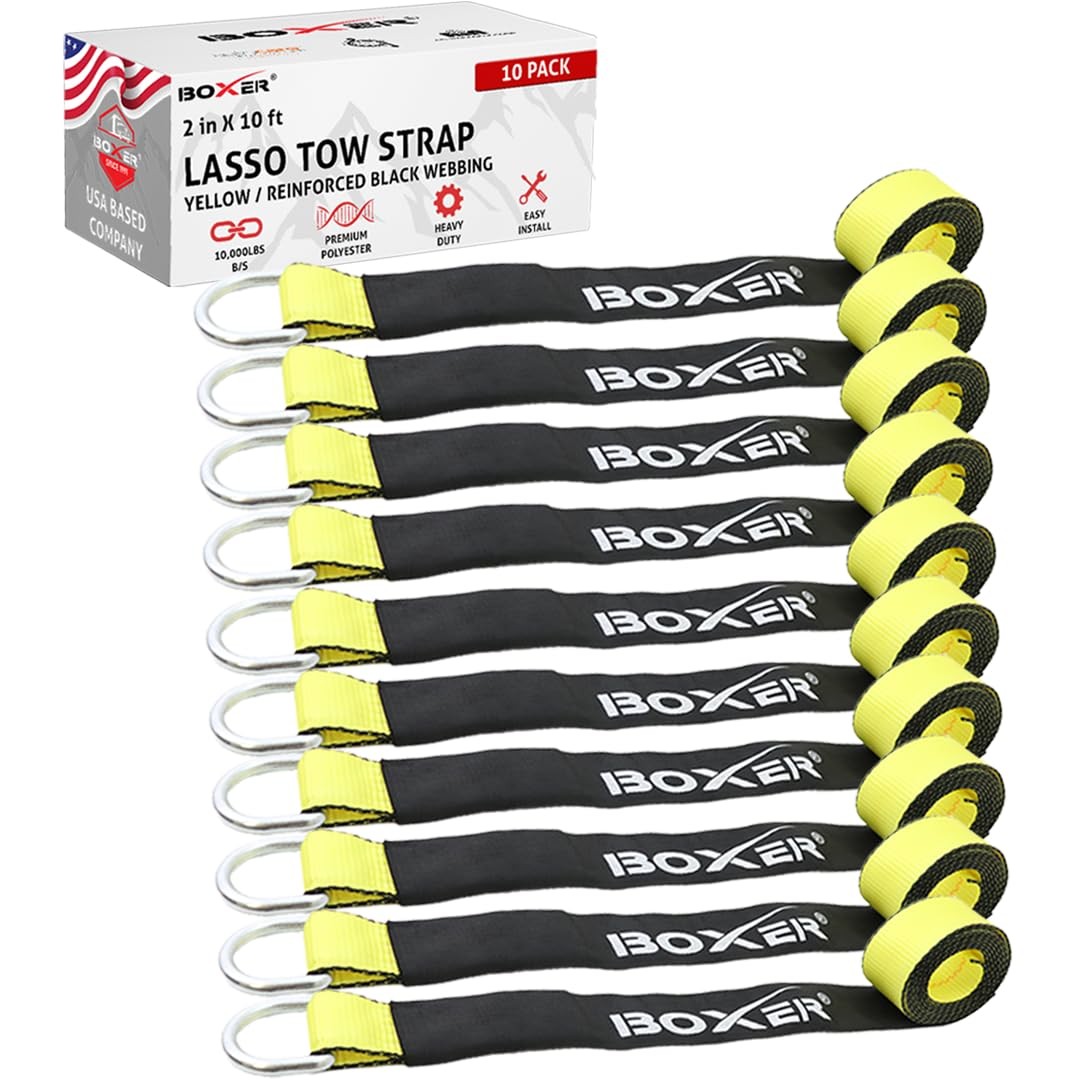 2 Inch X 10ft Pro Lasso Tow Strap With D Ring & Protective Sleeve “ Car Tie Down