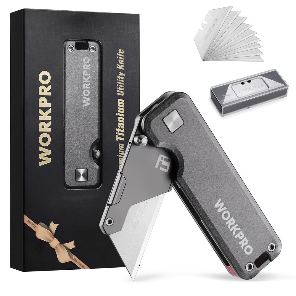 WORKPRO Folding Utility Knife Titanium CNC Unibody Box Cutter Quick Change Blade