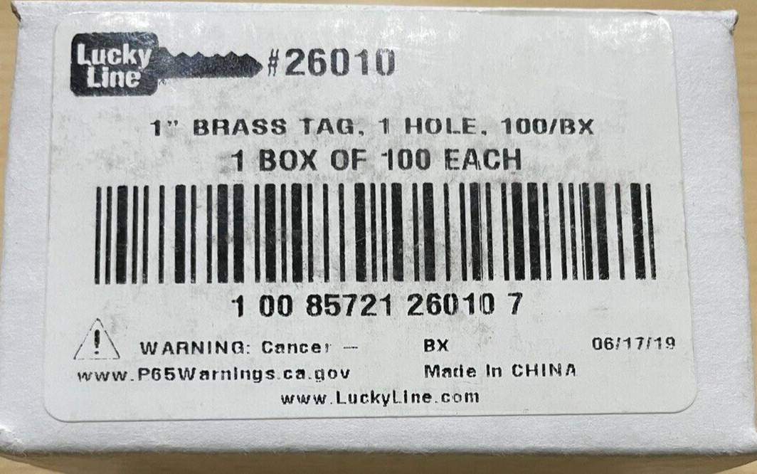 Lucky Line 26010 1" Solid Brass Key Tag with 1 Hole 100 Per Display Box