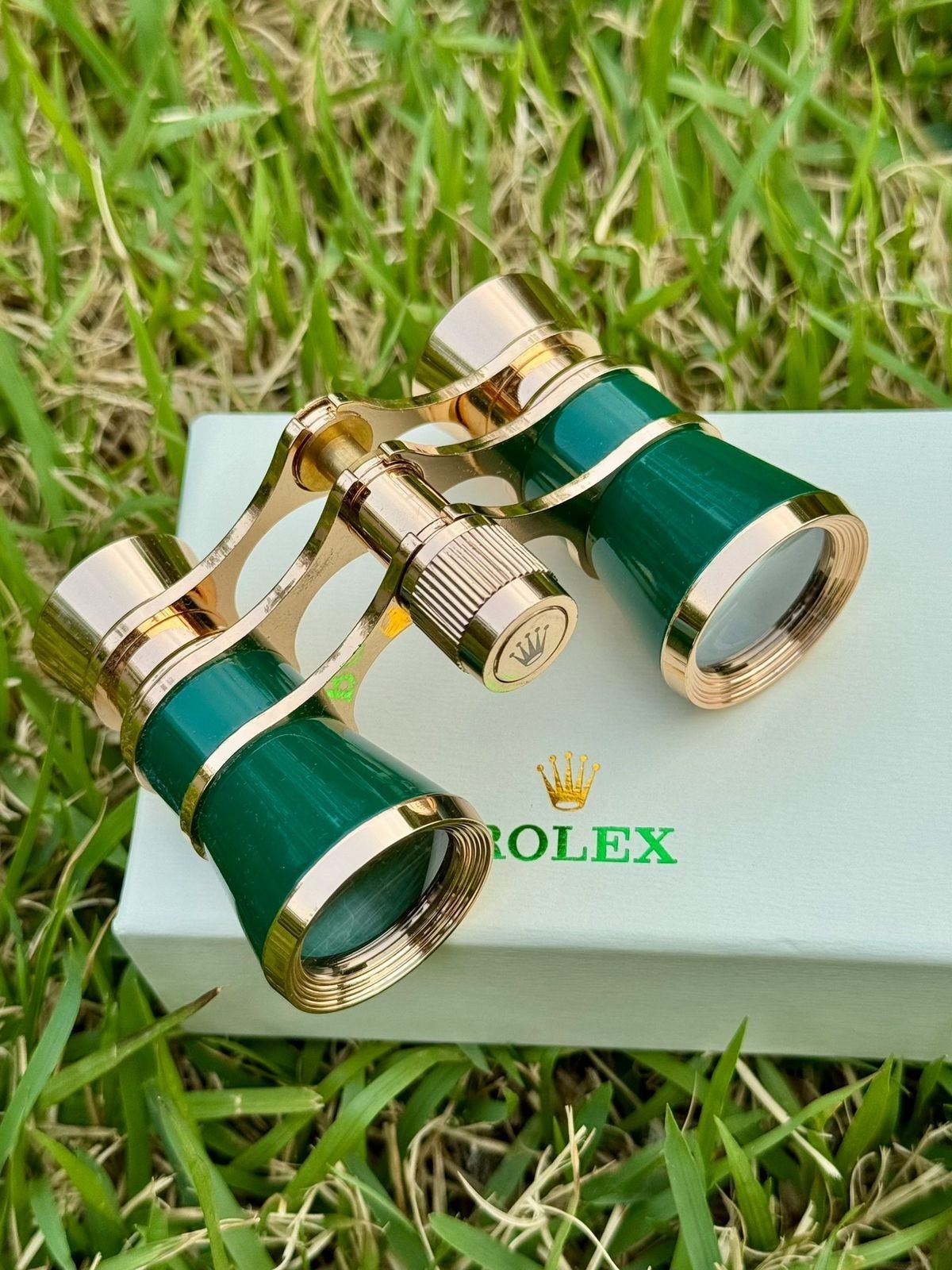 Rolex Gold & Green Opera Glasses Binoculars with Box & Pouch – Rare Collectible