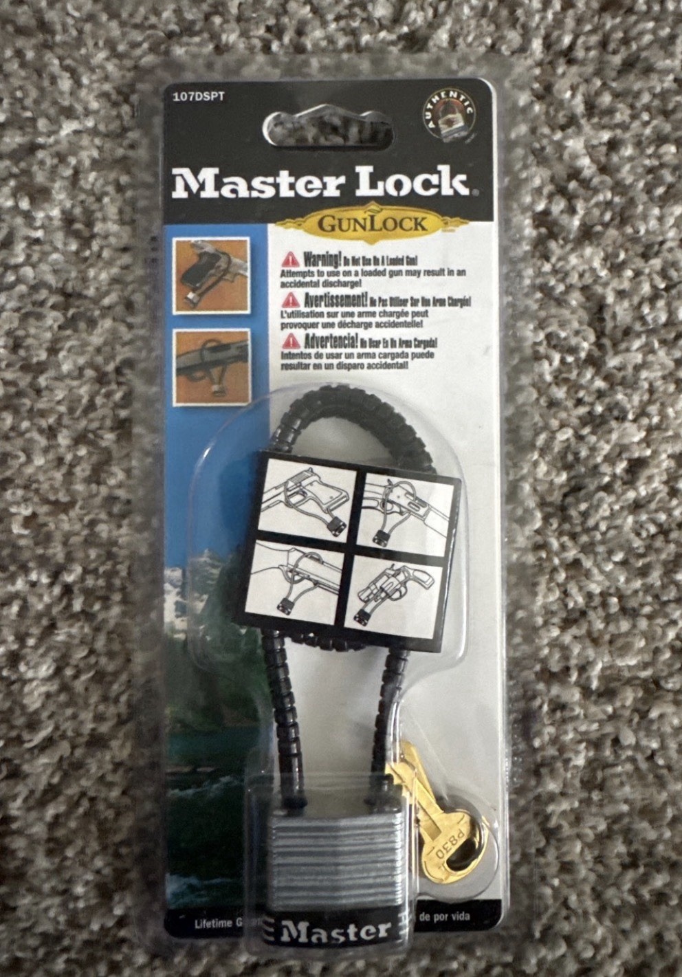 Master Lock Gun Lock 107DSPT Hardened Steel Padlock with Keys Steel Cable